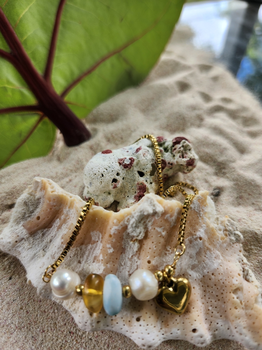 Gold Heart Bead Necklace with Pearls and Pastel Beads